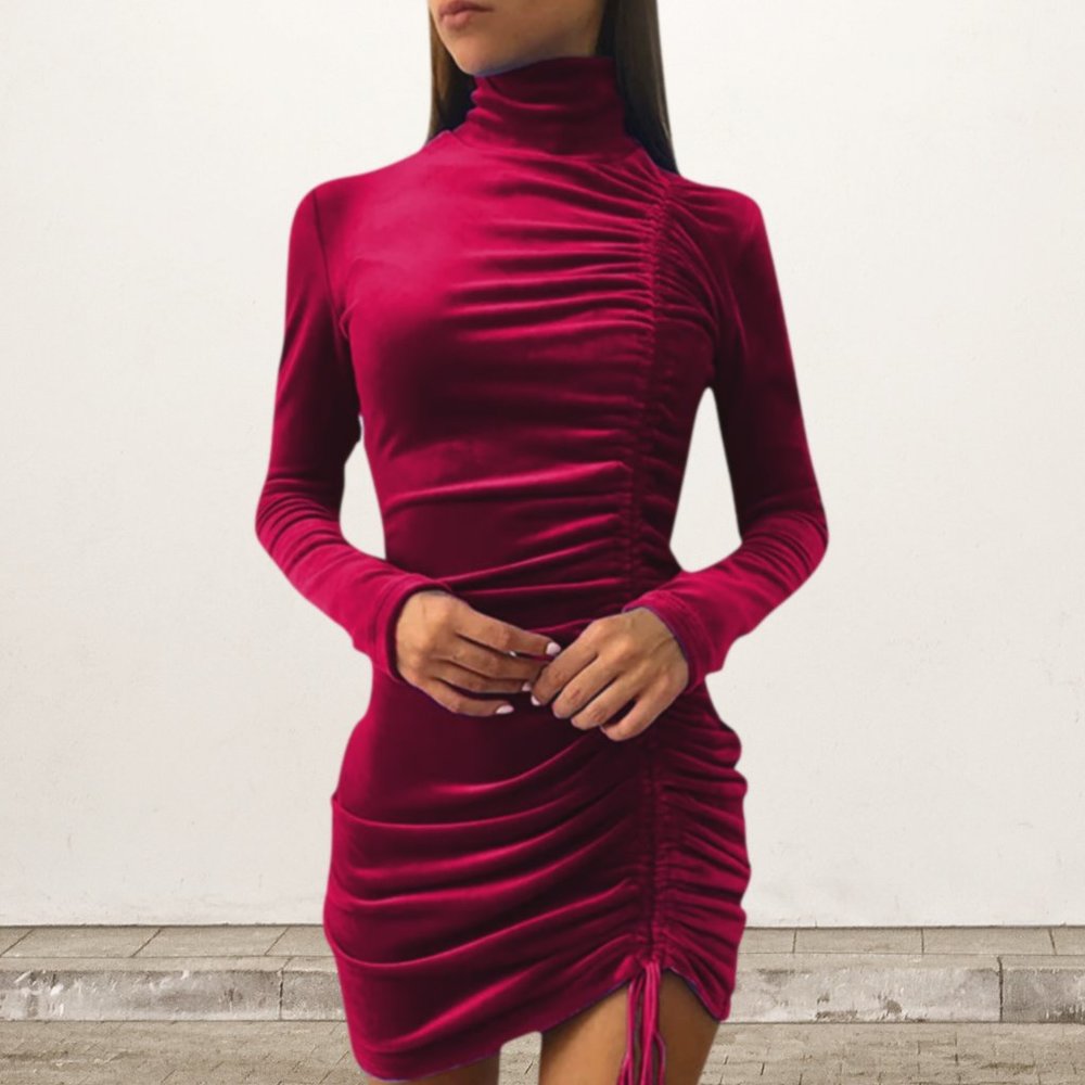 Red Turtleneck Sheath Mini Dress